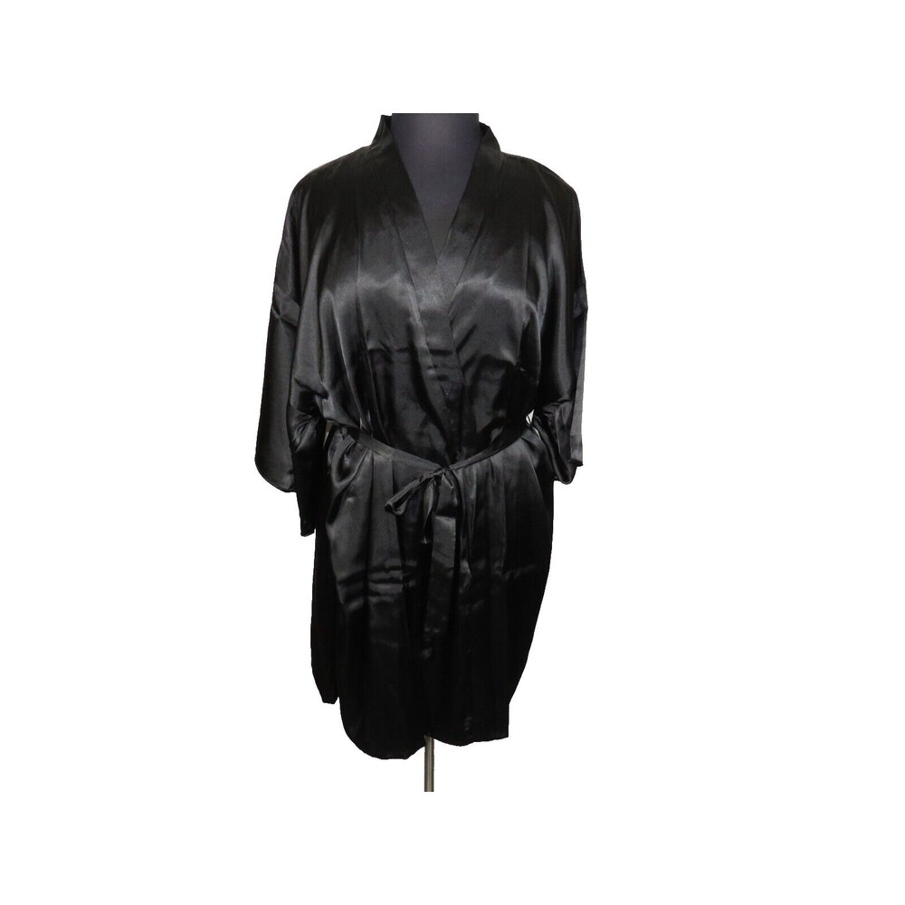 Secret Treasures Floral Satin Chemise & Black Kimono Style Robe, Plus Size 3X - Picture 3 of 11
